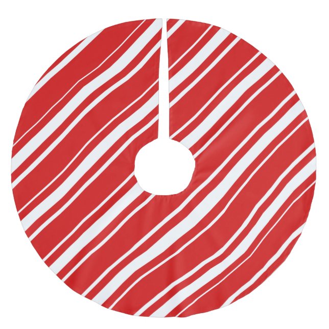 Christmas Red White Stripes Candy Cane Tree Skirt (Front)