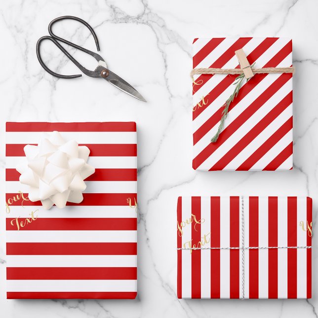 Christmas Red White Stripes Gold Text Holiday Xmas Wrapping Paper Sheets (Christmas Red White Stripes Gold Text Holiday Xmas Wrapping Paper Sheets)