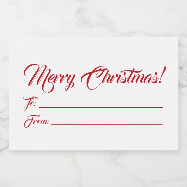Christmas red white to from blank script elegant food label (Single Label)