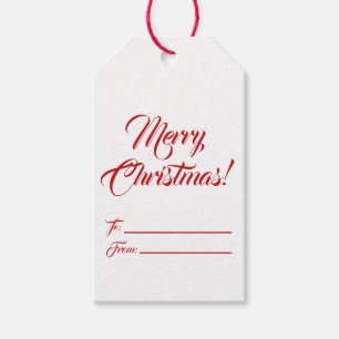 Christmas red white to from blank script elegant gift tags