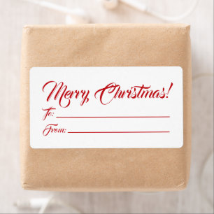 Christmas red white to from blank script elegant label