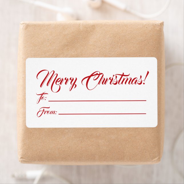 Christmas red white to from blank script elegant label (Insitu)