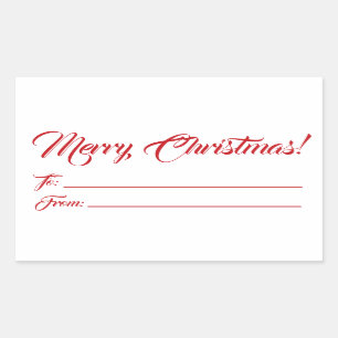 Christmas red white to from blank script elegant rectangular sticker