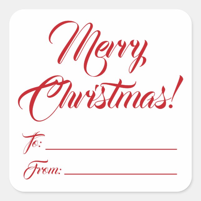 Christmas red white to from blank script elegant square sticker (Front)