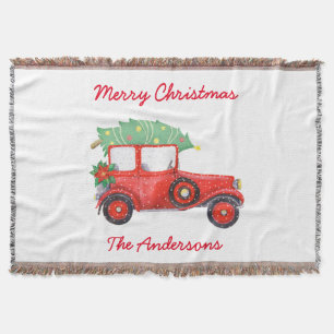 Christmas Red White Truck Holiday Throw Blanket