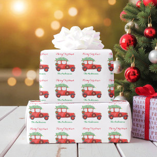 Christmas Red White Truck Holiday Wrapping Paper