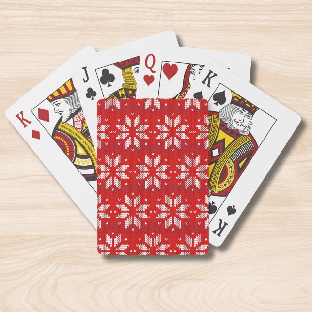 Christmas Red White Winter Holiday Knit Snowflakes Poker Cards (Creator Uploaded)
