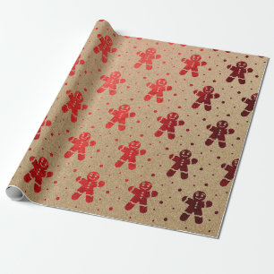 Christmas Red Wine Gingerbread Man Kraft Wrapping Paper