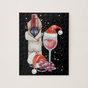 Christmas Red Wine Glass Santa Hat Jigsaw Puzzle