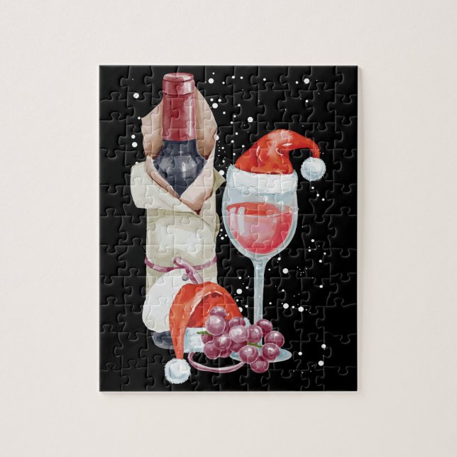 Christmas Red Wine Glass Santa Hat Jigsaw Puzzle (Vertical)