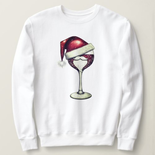 Christmas Red Wine Glass With Santa Hat Sweatshirt