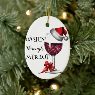 Christmas Red Wine Glass with Santa Hat Wine Lover Ceramic Ornament