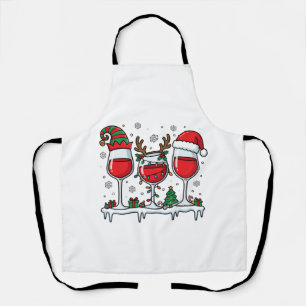 Christmas Red Wine Glasses Holiday Vector Apron