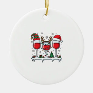 Christmas Red Wine Glasses Holiday Vector Ceramic Ornament