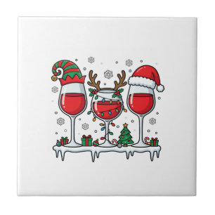 Christmas Red Wine Glasses Holiday Vector Ceramic Tile