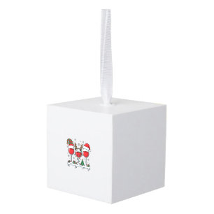Christmas Red Wine Glasses Holiday Vector Cube Ornament