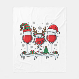Christmas Red Wine Glasses Holiday Vector Fleece Blanket