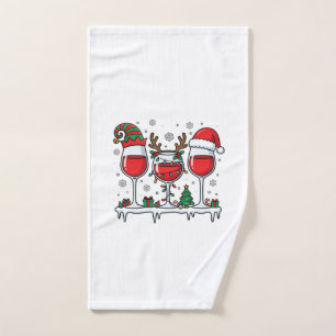 Christmas Red Wine Glasses Holiday Vector Hand Towel