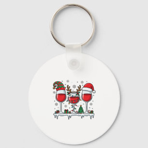 Christmas Red Wine Glasses Holiday Vector Keychain