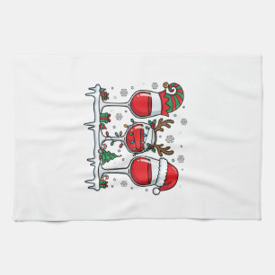 Christmas Red Wine Glasses Holiday Vector Kitchen Towel
