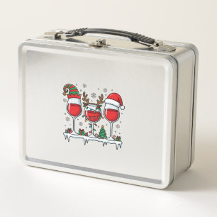 Christmas Red Wine Glasses Holiday Vector Metal Lunch Box
