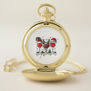 Christmas Red Wine Glasses Holiday Vector Pocket Watch