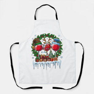 Christmas Red Wine Glasses Holly Wreath Snowman Ha Apron