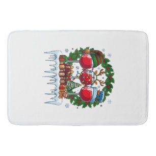 Christmas Red Wine Glasses Holly Wreath Snowman Ha Bath Mat