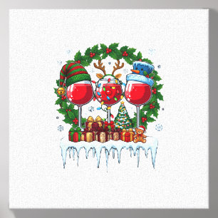 Christmas Red Wine Glasses Holly Wreath Snowman Ha Canvas Photo Tile