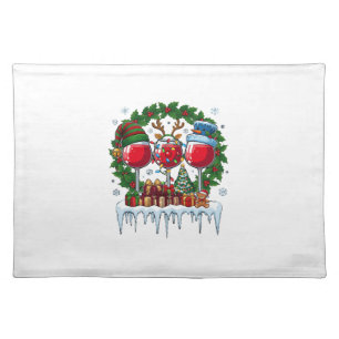 Christmas Red Wine Glasses Holly Wreath Snowman Ha Cloth Placemat