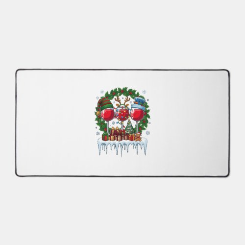 Christmas Red Wine Glasses Holly Wreath Snowman Ha Desk Mat