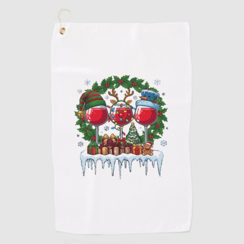 Christmas Red Wine Glasses Holly Wreath Snowman Ha Golf Towel