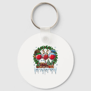 Christmas Red Wine Glasses Holly Wreath Snowman Ha Keychain