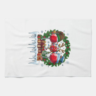 Christmas Red Wine Glasses Holly Wreath Snowman Ha Kitchen Towel