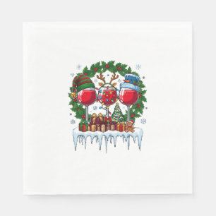 Christmas Red Wine Glasses Holly Wreath Snowman Ha Napkins