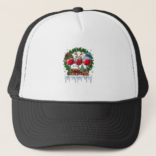 Christmas Red Wine Glasses Holly Wreath Snowman Ha Trucker Hat