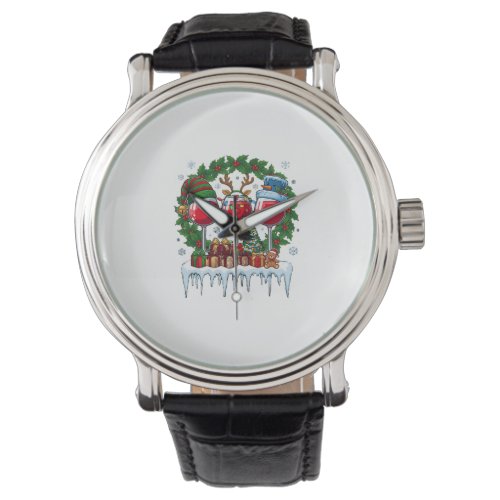 Christmas Red Wine Glasses Holly Wreath Snowman Ha Watch