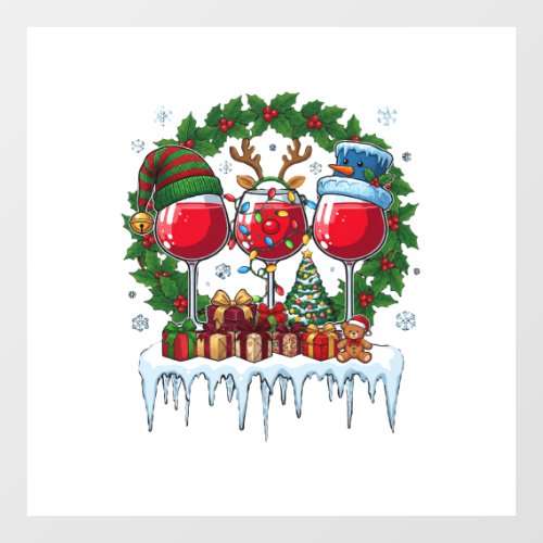 Christmas Red Wine Glasses Holly Wreath Snowman Ha Window Cling