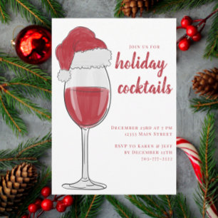 Christmas Red Wine Santa Cocktail Party Invitation