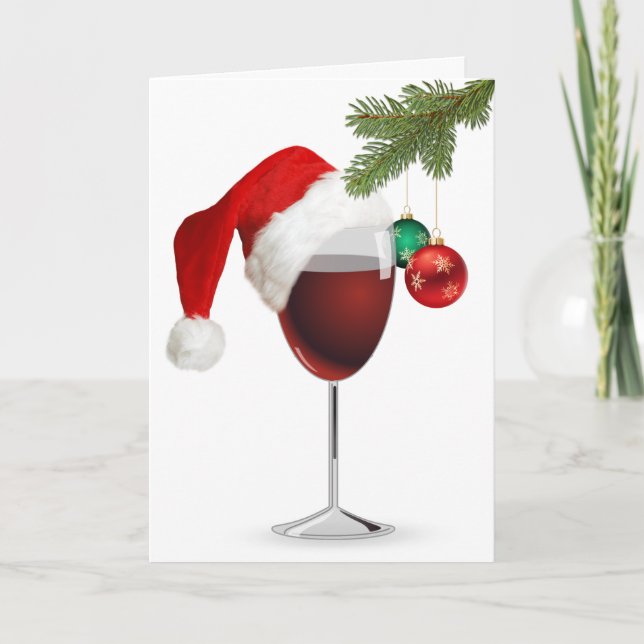 Christmas Red Wine With Hat Card (Front)
