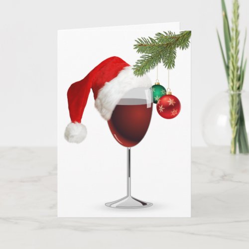 Christmas Red Wine With Hat Card