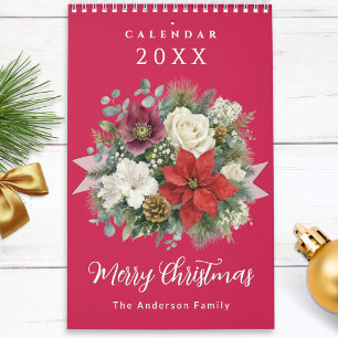 Christmas Red Winter Floral Family Photo Calendar