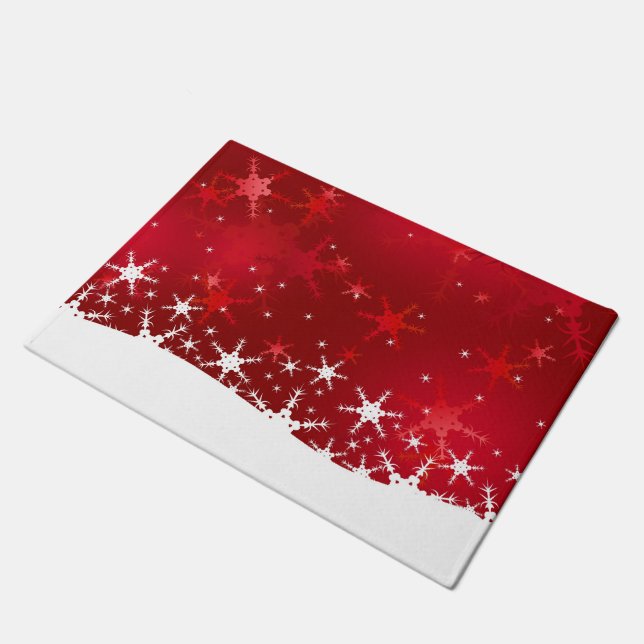 Christmas Red Winter Snowflakes Doormat (Angled)