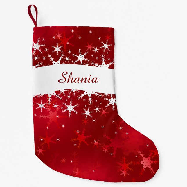 Christmas Red Winter Snowflakes Small Christmas Stocking (Front)