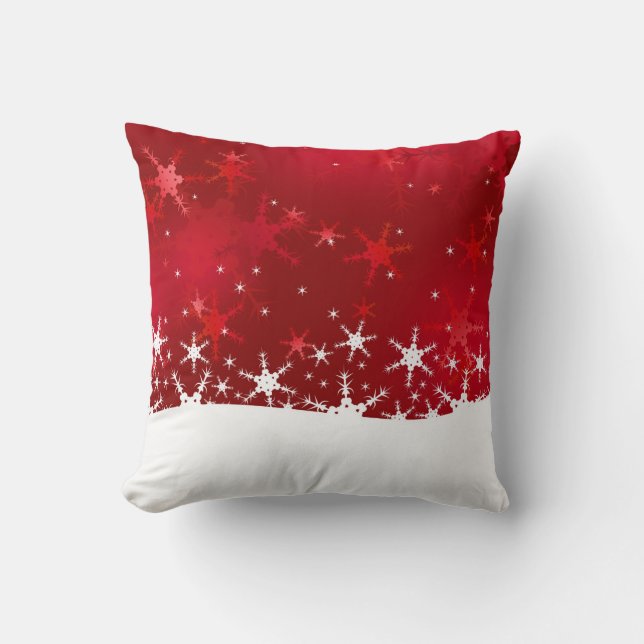 Christmas Red Winter Snowflakes Throw Pillow (Front)