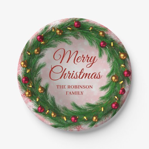 Christmas Red Winter Sparkle Festive Wreath Paper Plates