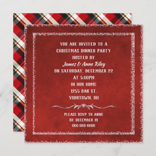 Christmas red with glitter border invite