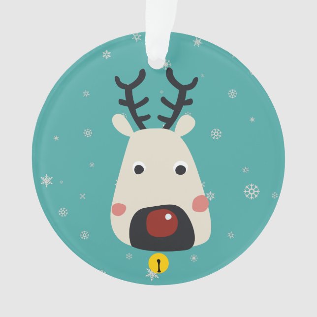 Christmas rednosed reindeer snowflakes & name blue ornament (Front)