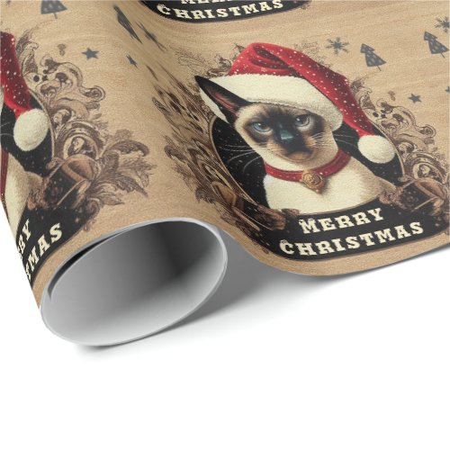 Christmas regal Siamese Cat Xmas Santa Kitten Wrapping Paper