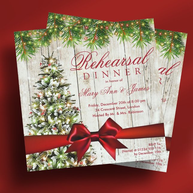 Christmas Rehearsal Dinner Tree, Lights & Ribbon Invitation (Christmas Rehearsal Dinner Tree, Lights & Ribbon Invitation)